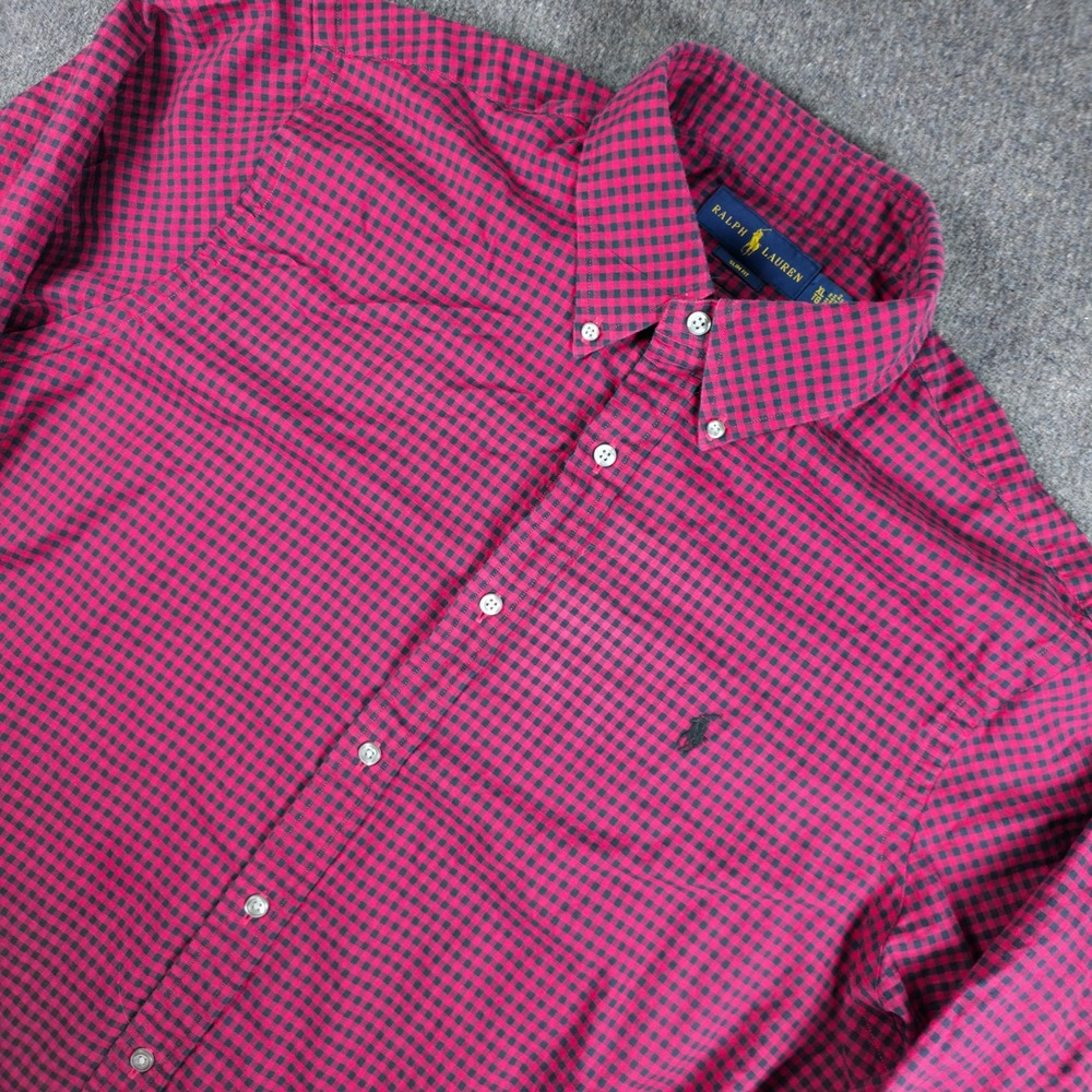 Ralph Lauren Button Down Shirt Mens XL Red Gingham Slim Fit Long Sleeve‎ Pony